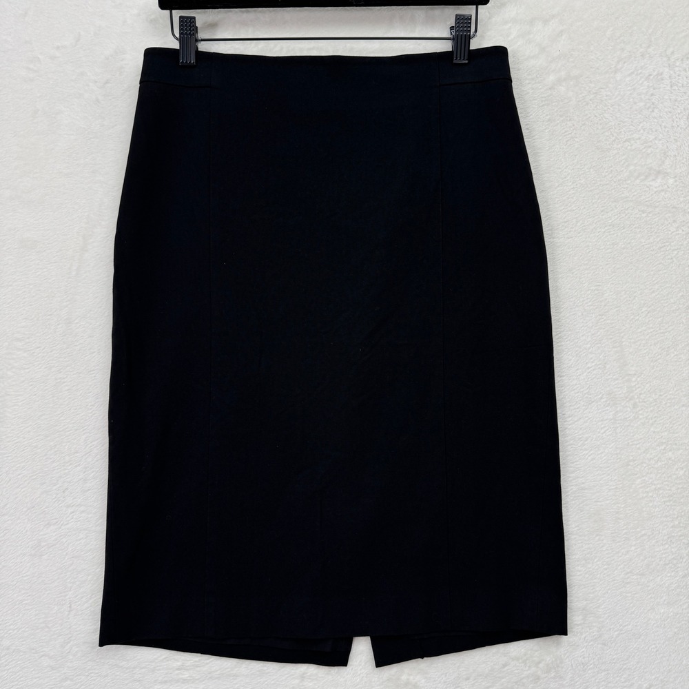 Ann Taylor Pencil Skirt Womens 6 Black Solid Professional Lined Back Slit Slim